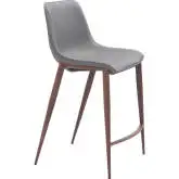 Magnus Counter Stool in Slate Gray Leatherette & Walnut Faux wood Steel (Set of 2)