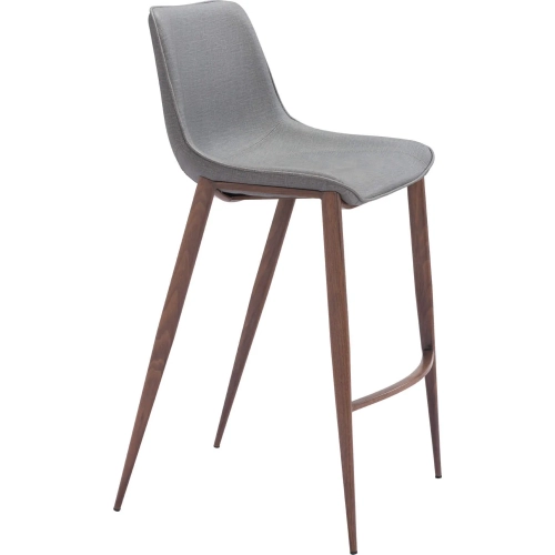 Magnus Bar Stool in Slate Gray Leatherette & Walnut Faux wood Steel (Set of 2)