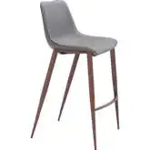 Magnus Bar Stool in Slate Gray Leatherette & Walnut Faux wood Steel (Set of 2)