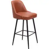 Keppel Swivel Bar Stool in Brown Leatherette & Black Steel