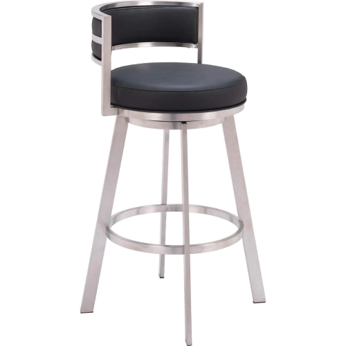 Gimsby Swivel Bar Stool in Black Leatherette & Brushed Stainless Steel