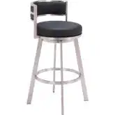 Gimsby Swivel Bar Stool in Black Leatherette & Brushed Stainless Steel