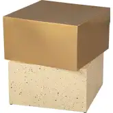 Cinza Side Table in Gold Metal & Multicolor Beige Faux Terrazzo