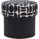 Boto Storage Ottoman in Black & White Pattern Fabric & Black Wood