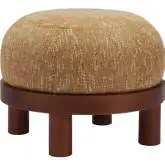 Gome Ottoman in Oat Yellow Fabric & Walnut Finish Wood