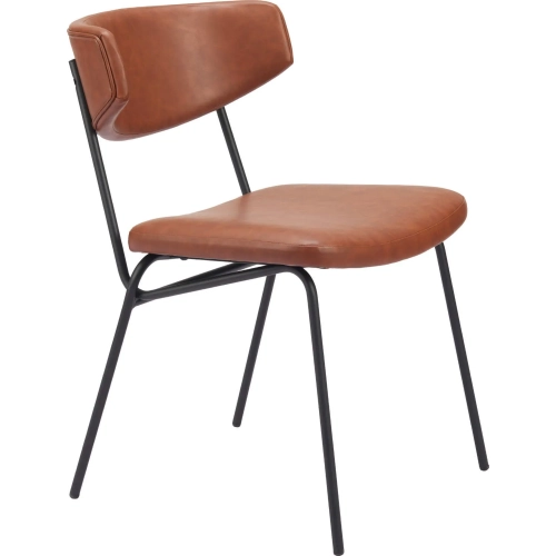 Charon Dining Chair in Vintage Brown Leatherette & Black Steel (Set of 2)