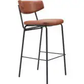 Charon Bar Stool in Vintage Brown Leatherette & Black Steel (Set of 2)