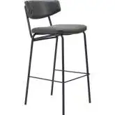 Charon Bar Stool in Vintage Black Leatherette & Black Steel (Set of 2)