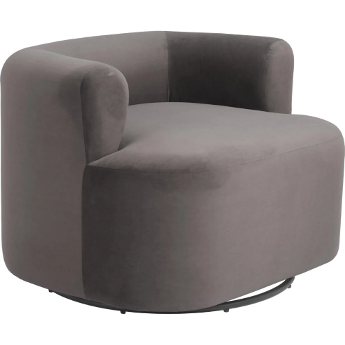 Mugav Swivel Accent Chair in Gray Velvet & Black Metal