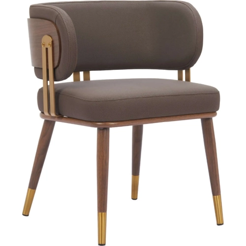 Brew Dining Chair Brown Leatherette, Walnut Faux Wood & Gold (Set of 2)