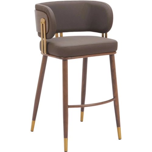 Brew Bar Stool in Brown Leatherette, Walnut Faux Wood & Gold (Set of 2)