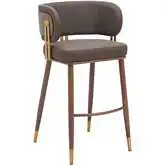 Brew Bar Stool in Brown Leatherette, Walnut Faux Wood & Gold (Set of 2)