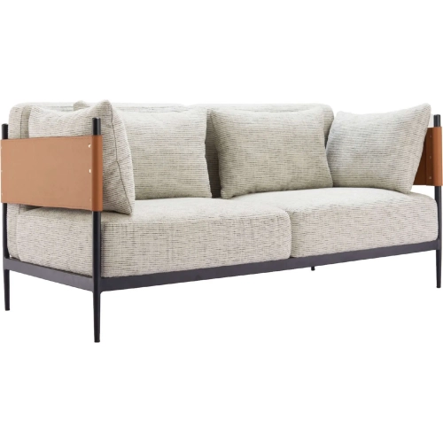 Stirbe Loveseat in Gray Fabric, Brown Leatherette & Black Metal