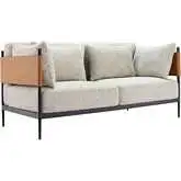 Stirbe Loveseat in Gray Fabric, Brown Leatherette & Black Metal