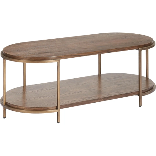 Niju Coffee Table in Brown Fir Wood & Brass