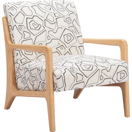 Runa Accent Chair in Beige Print Fabric & Natural Wood