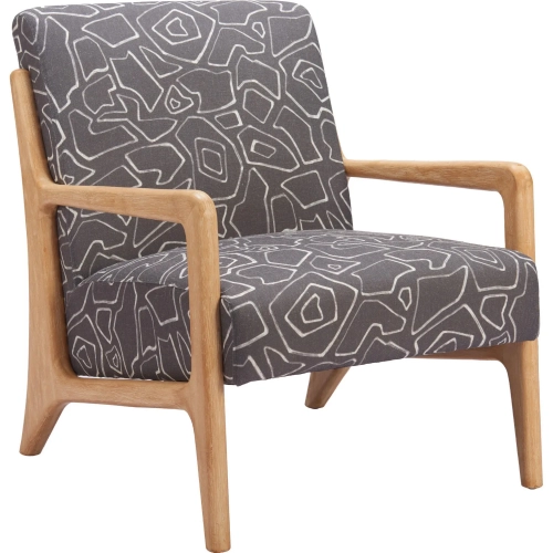 Runa Accent Chair in Gray Fabric & Natural Wood