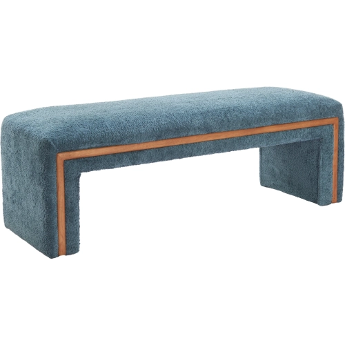 Scatola Bench in Blue Shearling Style Fabric & Wood