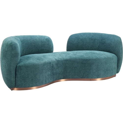 Jamela Sofa in Teal Green Shearling Style Fabric & Brass