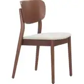 Kellua Dining Chair in Beige Fabric & Walnut Veneer (Set of 2)