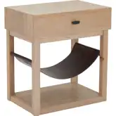 Haram Side Table in Natural Finish Wood & Brown Vegan Leather