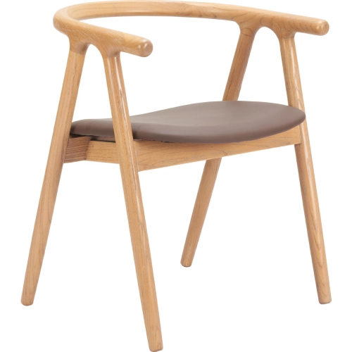 Peker Dining Chair in Brown Vegan Leather & White Washed Wood (Set of 2)