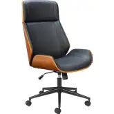 Flex High Back Office Chair in Black Leatherette & Wood