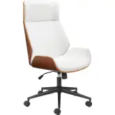 Flex High Back Office Chair in White Leatherette & Wood