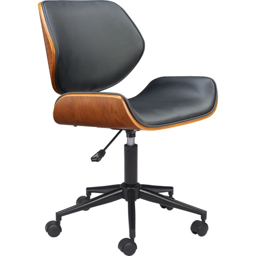 Flex Low Back Office Chair in Black Leatherette & Wood
