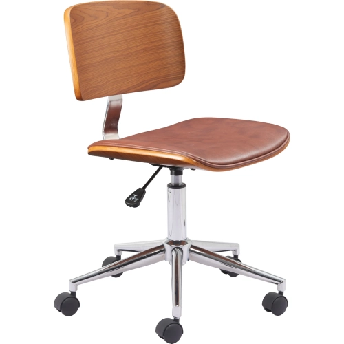 Duravel Office Chair in Brown Leatherette, Wood & Chrome