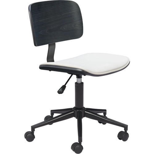 Duravel Office Chair in White Leatherette, Black Wood & Steel