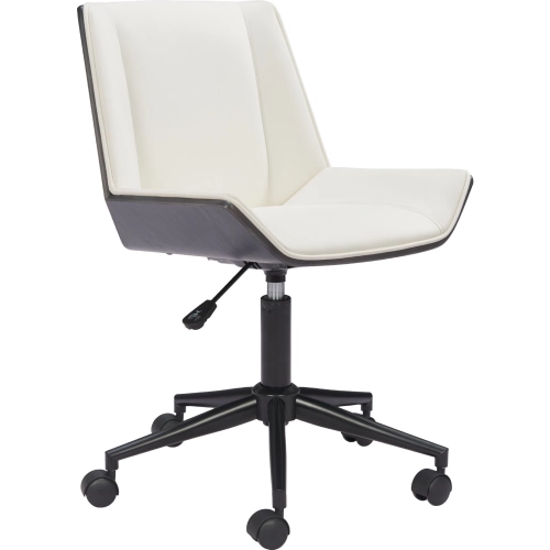 Maker Office Chair in White Leatherette, Wood & Black