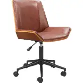 Maker Office Chair in Brown Leatherette, Wood & Black
