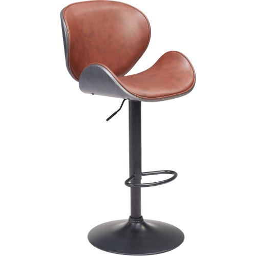 Meyane Bar Stool in Brown Leatherette, Wood & Black