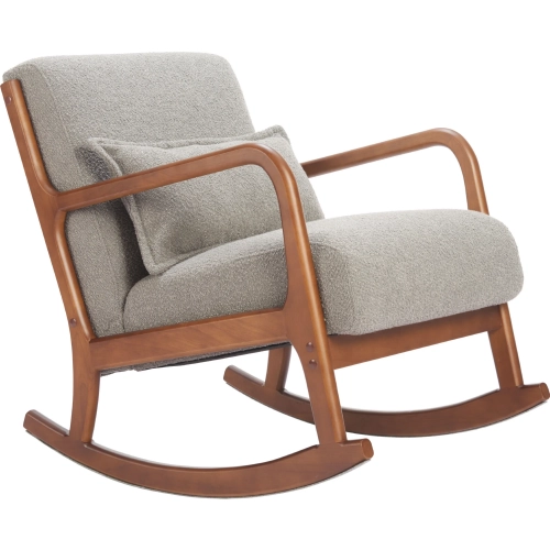 Hady Rocking Chair in Gray Shearling Style Fabric & Walnut Finish
