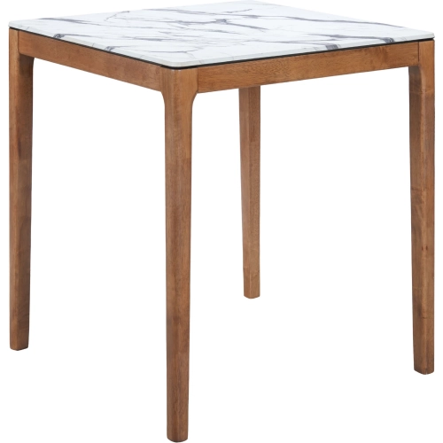Eva 31.5" Square Counter Dining Table in White Faux Marble & Walnut Finish