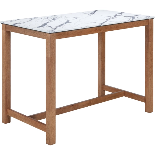 Fein Counter Table in White Faux Marble & Walnut Finish