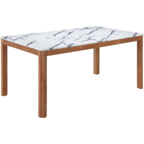 Jemy 63" Dining Table White Faux Marble & Walnut Finish