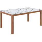 Jemy 63" Dining Table White Faux Marble & Walnut Finish