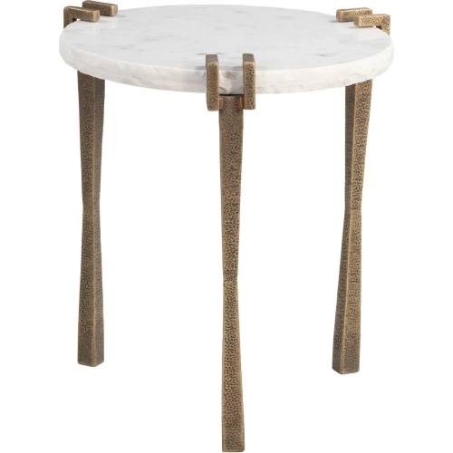 Rench Side Table in White Natural Marble & Brass Iron