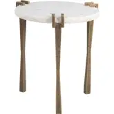 Rench Side Table in White Natural Marble & Brass Iron