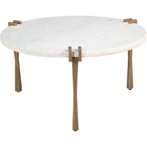 Rench Coffee Table in White Natural Marble & Brass Iron
