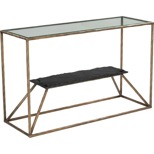 Ranol Console Table in Glass, Natural Marble & Brass Iron