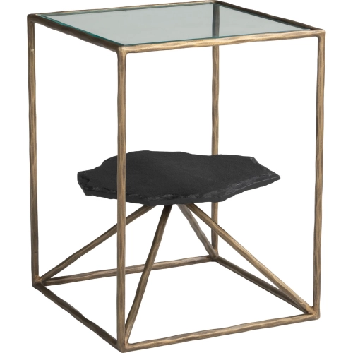 Ranol Side Table in Glass, Natural Marble & Brass Iron