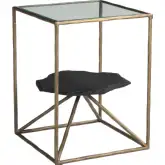 Ranol Side Table in Glass, Natural Marble & Brass Iron