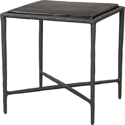 Cloe Side Table in Black Recycled Sand Cast Glass & Aluminum