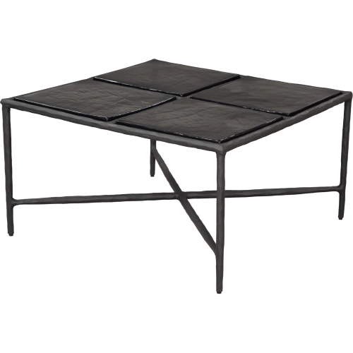 Cloe Coffee Table in Black Recycled Sand Cast Glass & Aluminum
