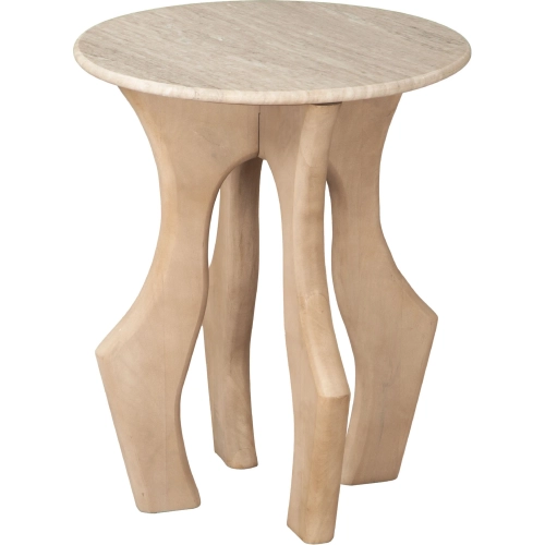 Eda Side Table in White Marble & Natural Mango Wood