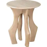 Eda Side Table in White Marble & Natural Mango Wood