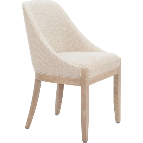 Calmo Dining Chair in Textured Beige Fabric & Natural Finish Wood